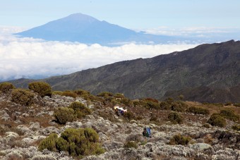 Le Mont Méru vu depuis Shira Cave sur les flancs du Kilimanjaro voisin